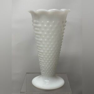 Vintage‎ Fenton Milk Glass Hobnail Vase – 9.5” Scalloped Mid-Century White Decor